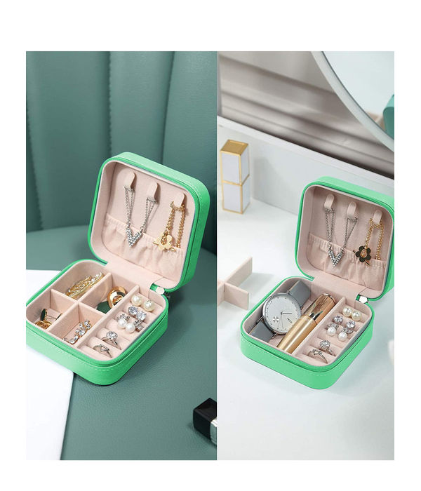 YouBella Jewellery Organiser Jewellery Make up Box PU Leather Zipper Portable Travel Storage Box Case with Dividers Container for Rings, Earrings, Necklace Home Organizer (Green)